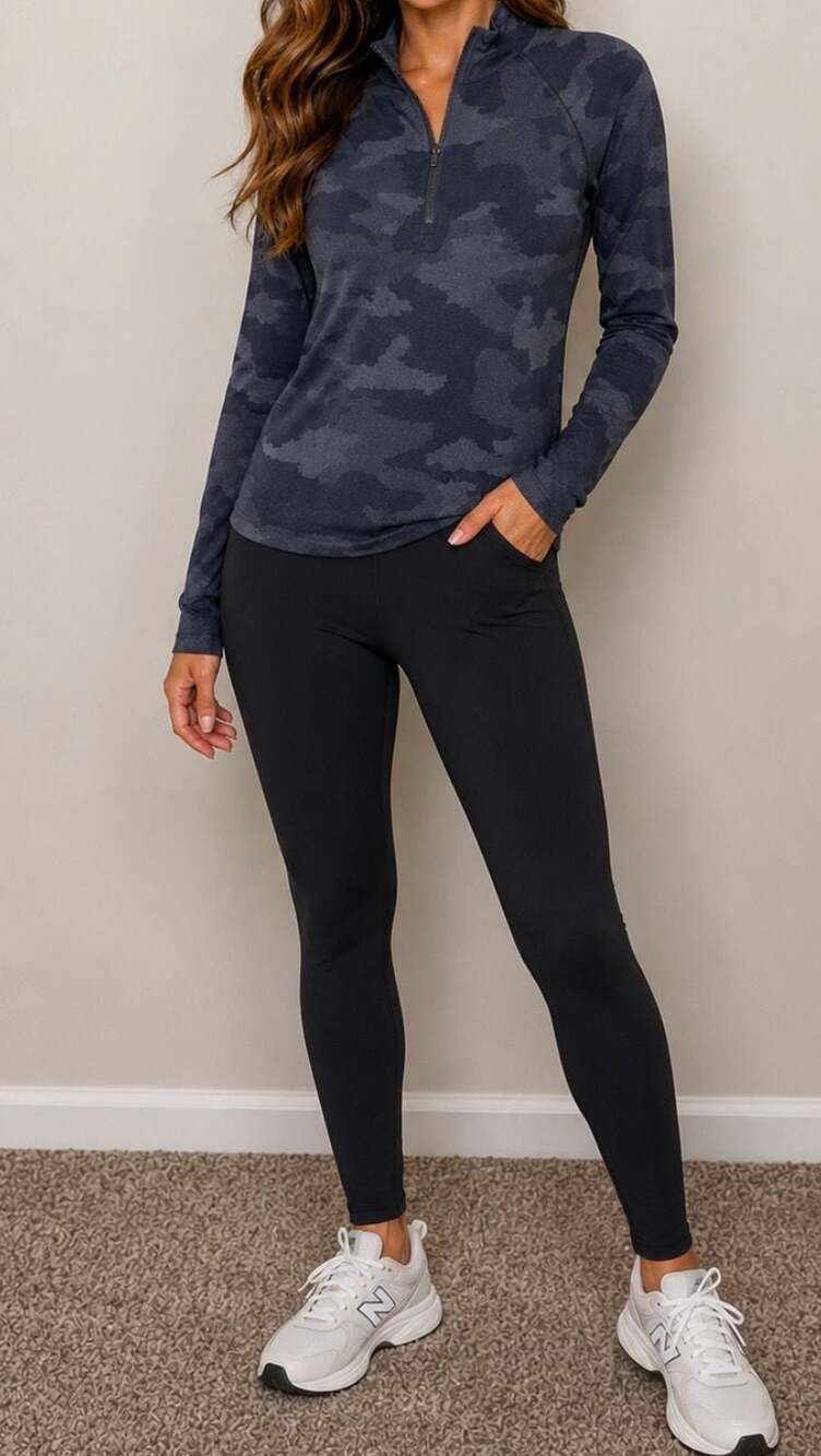 Athleta Momentum 1/2 Zip Camo Long Sleeve Top Size S